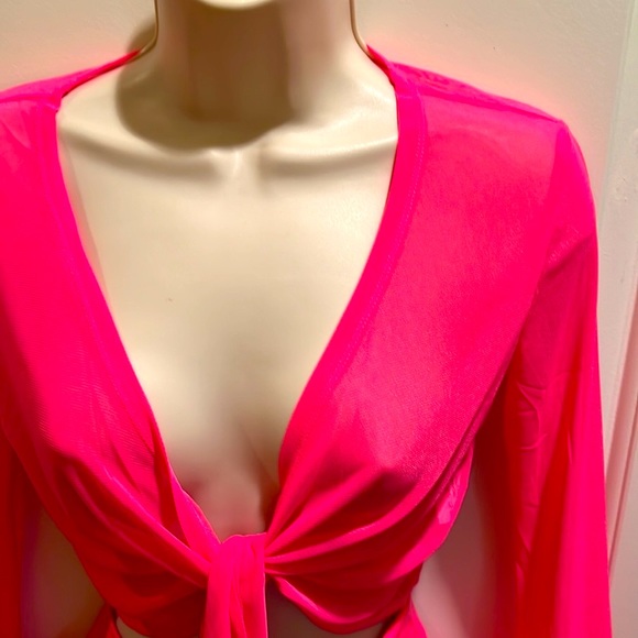 New Pink Marabou long sleeve Blouse - Picture 5 of 8